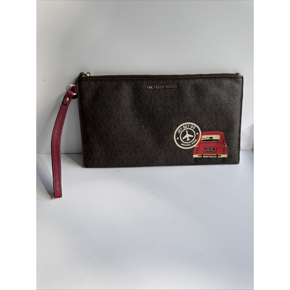 Michael‎ Kors Brown Wristlet With Red Car  Design